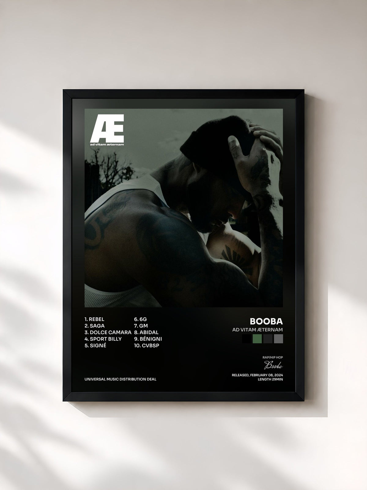 #noir Tableau de l'album AD VITAM ÆTERNAM de Booba, cadre noir, imprimé et encadré en France