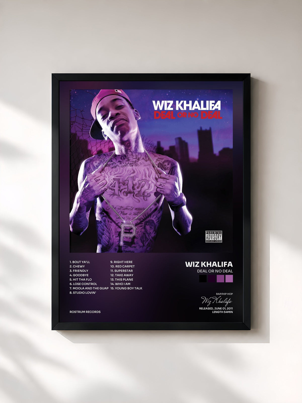 #noir Tableau de l'album Deal Or No Deal de Wiz Khalifa, cadre noir, imprimé et encadré en France