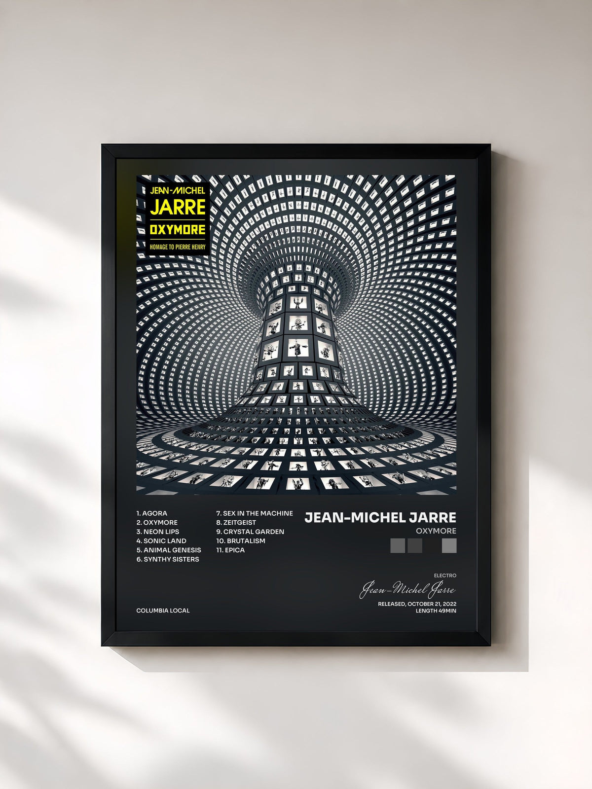 #noir Tableau de l'album OXYMORE de Jean-Michel Jarre, cadre noir, imprimé et encadré en France