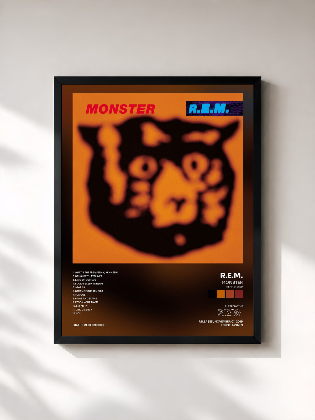 #noir Tableau de l'album Monster (Remastered) de R.E.M., cadre noir, imprimé et encadré en France