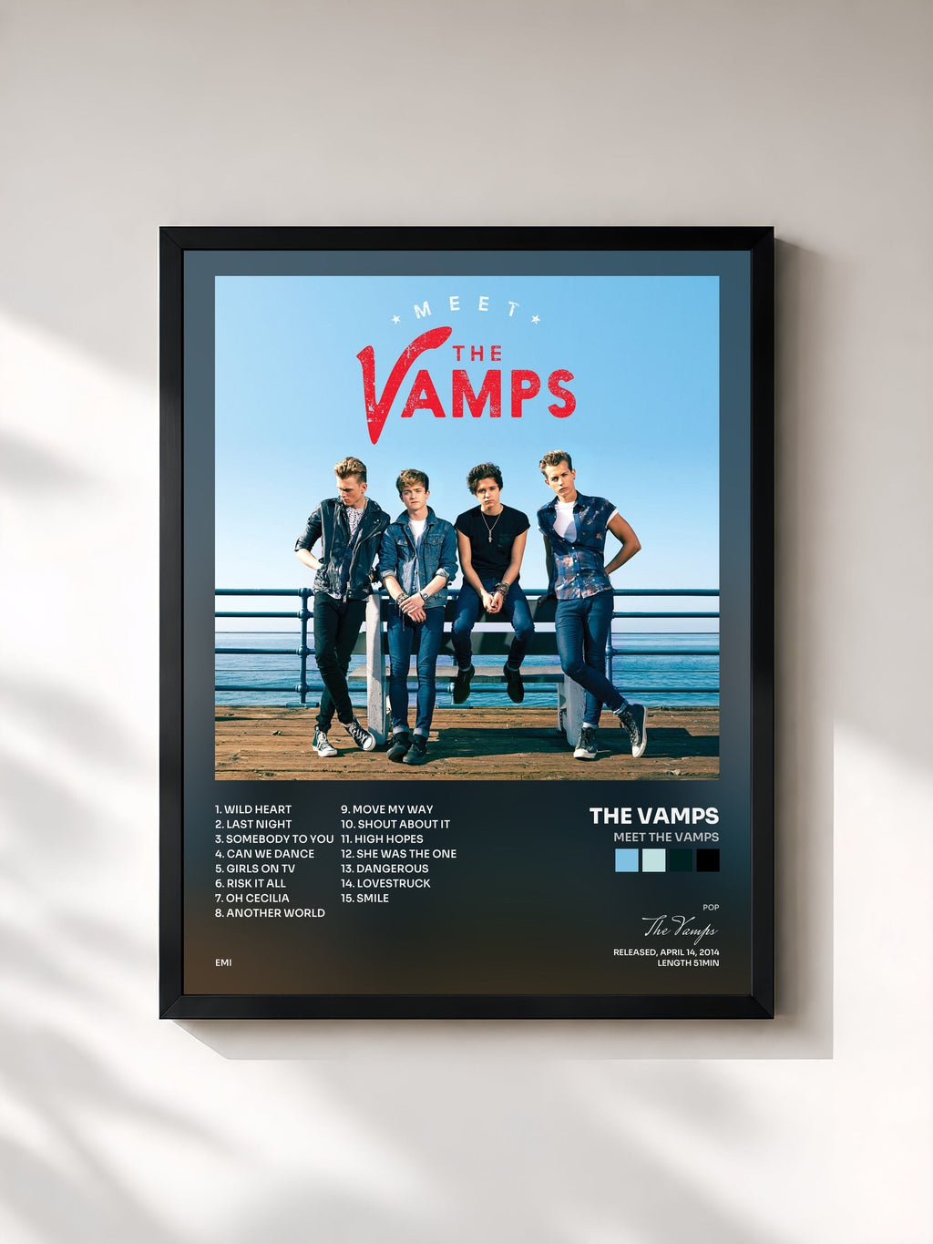 #noir Tableau de l'album Meet The Vamps de The Vamps, cadre noir, imprimé et encadré en France