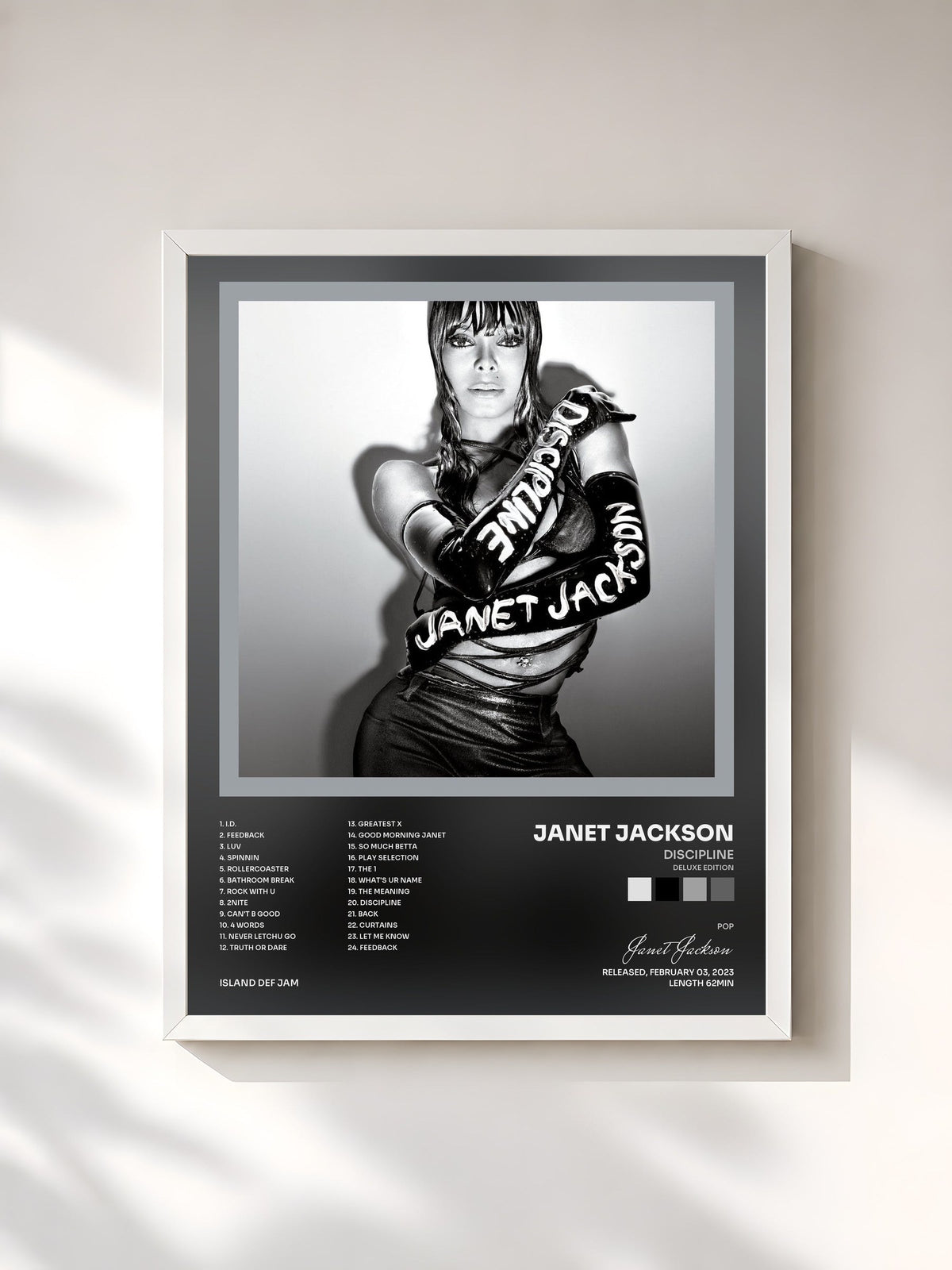 #blanc Tableau de l'album Discipline (Deluxe Edition) de Janet Jackson, cadre blanc, imprimé et encadré en France