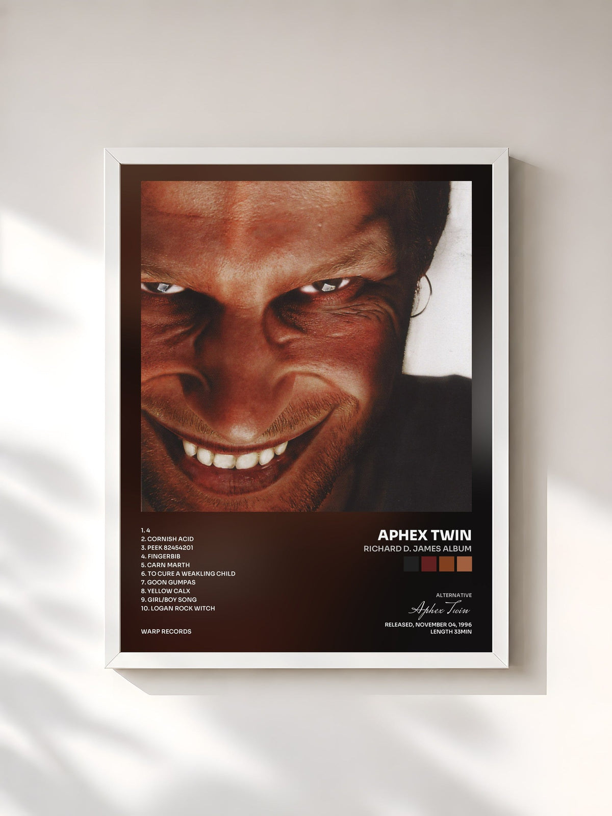 #blanc Tableau de l'album Richard D. James Album de Aphex Twin, cadre blanc, imprimé et encadré en France