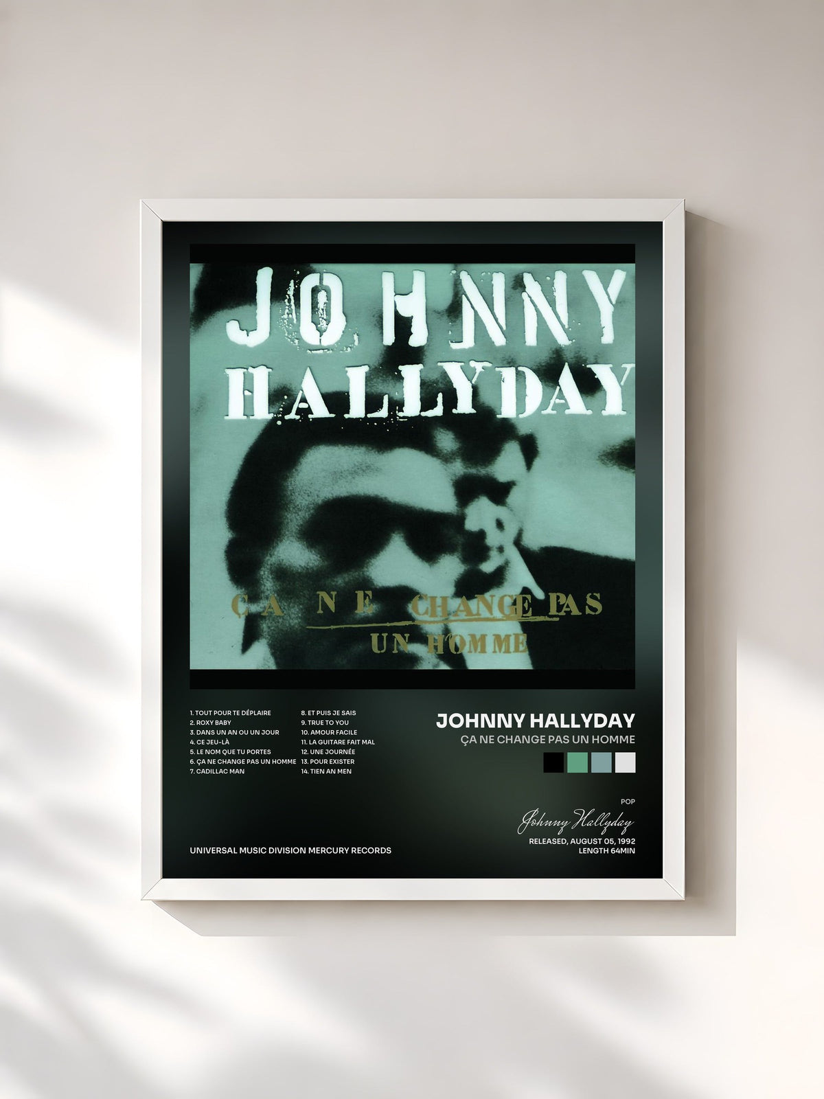 #blanc Ça ne change pas un homme di Johnny Hallyday in stampa incorniciata, cornice bianca, stampata e incorniciata in Francia