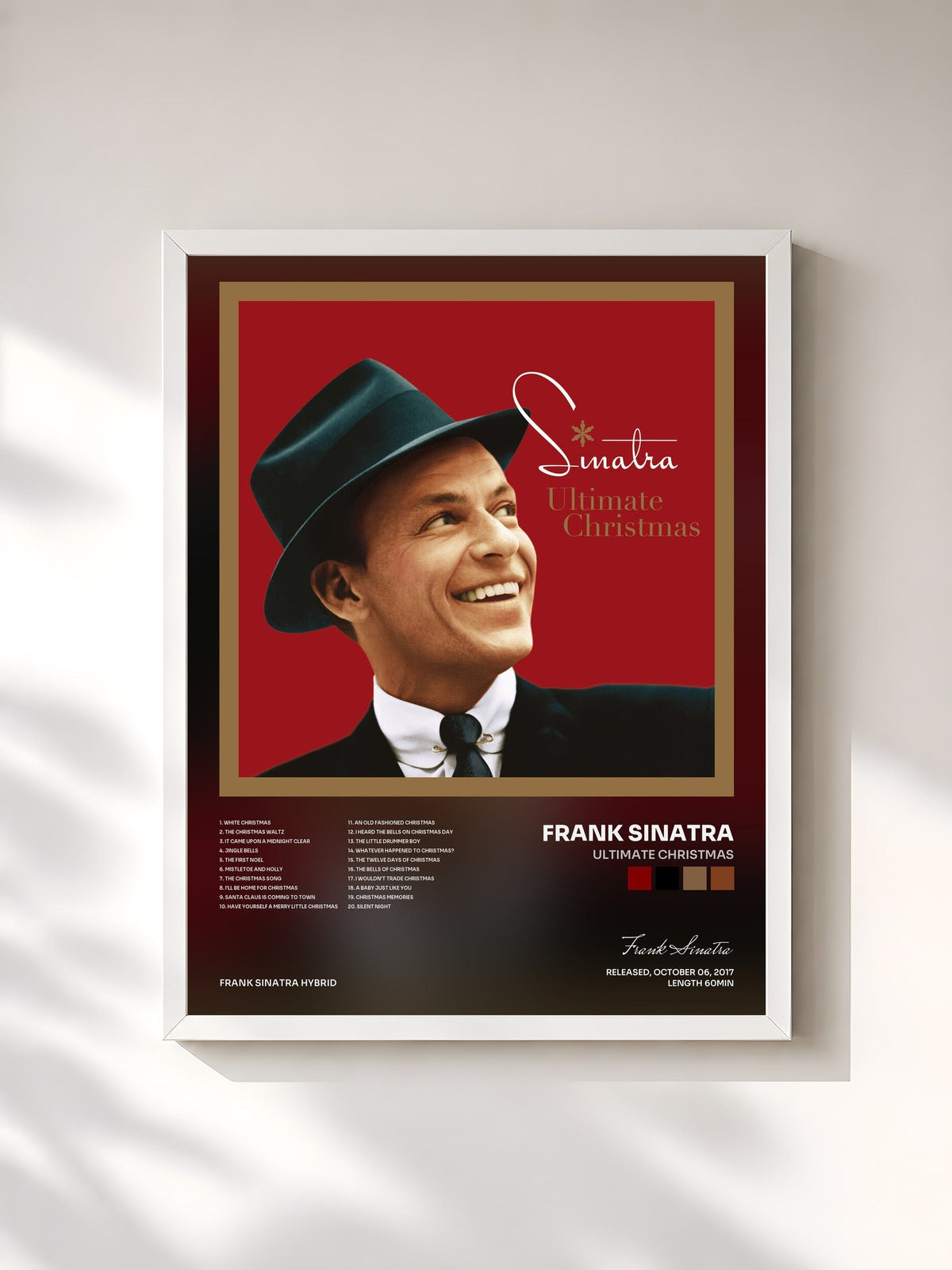 #blanc Tableau de l'album Ultimate Christmas de Frank Sinatra, cadre blanc, imprimé et encadré en France