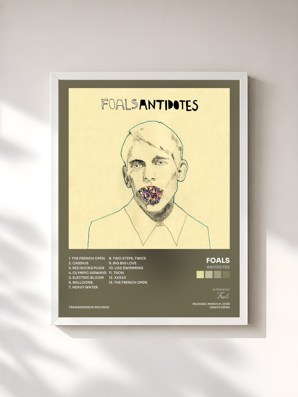 #blanc Tableau de l'album Antidotes de Foals, cadre blanc, imprimé et encadré en France