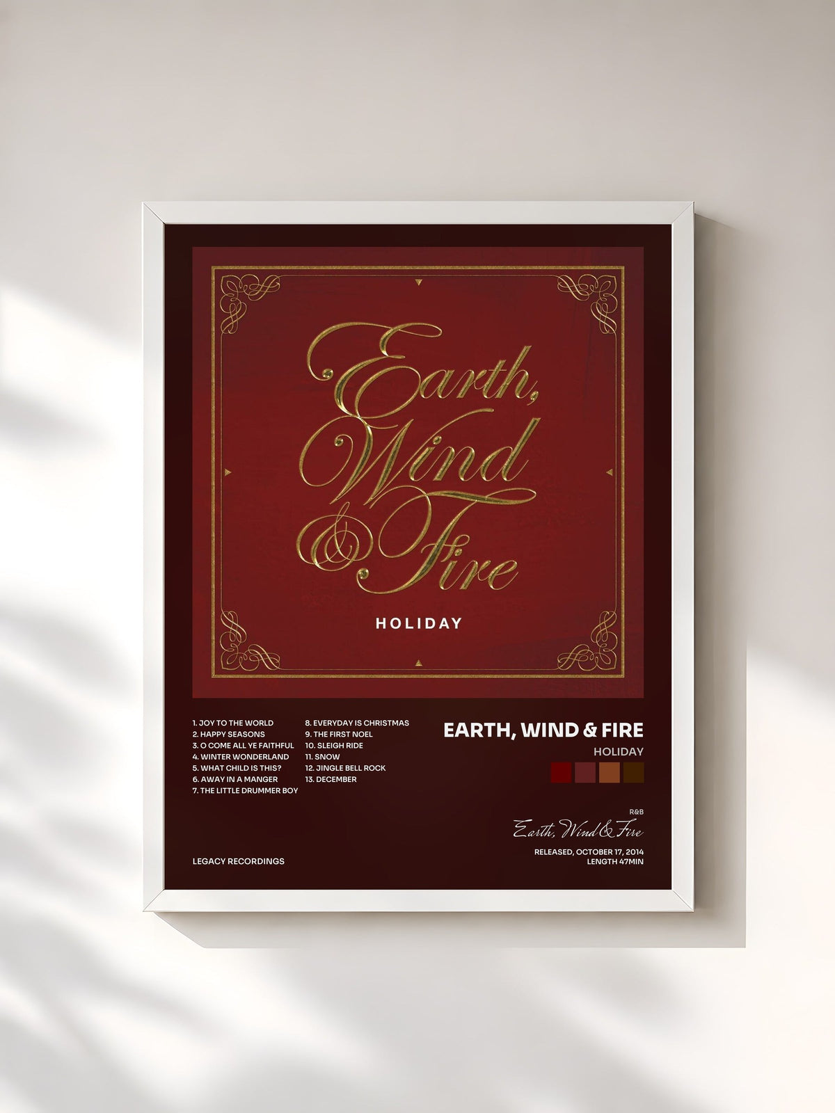 #blanc Holiday by Earth, Wind & Fire as a framed art print, white frame, printed and framed in France