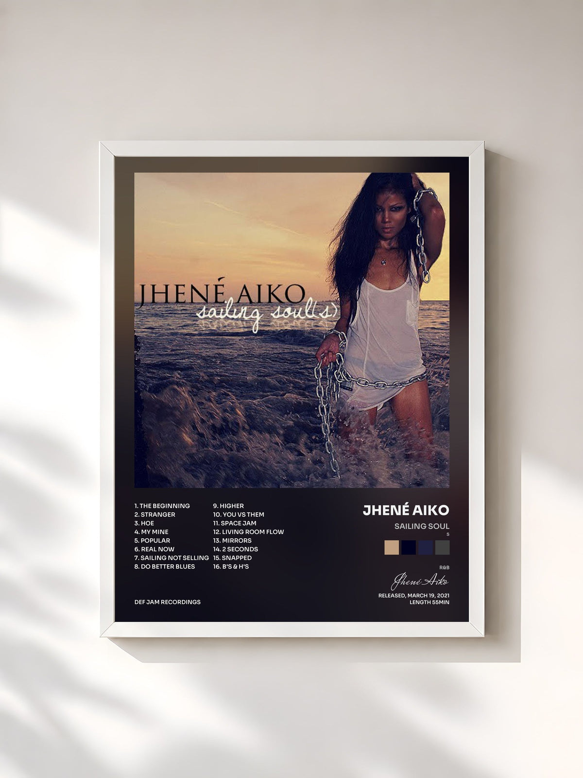 #blanc Sailing Soul(s) de Jhené Aiko en lámina enmarcada, marco blanco, impresa y enmarcada en Francia