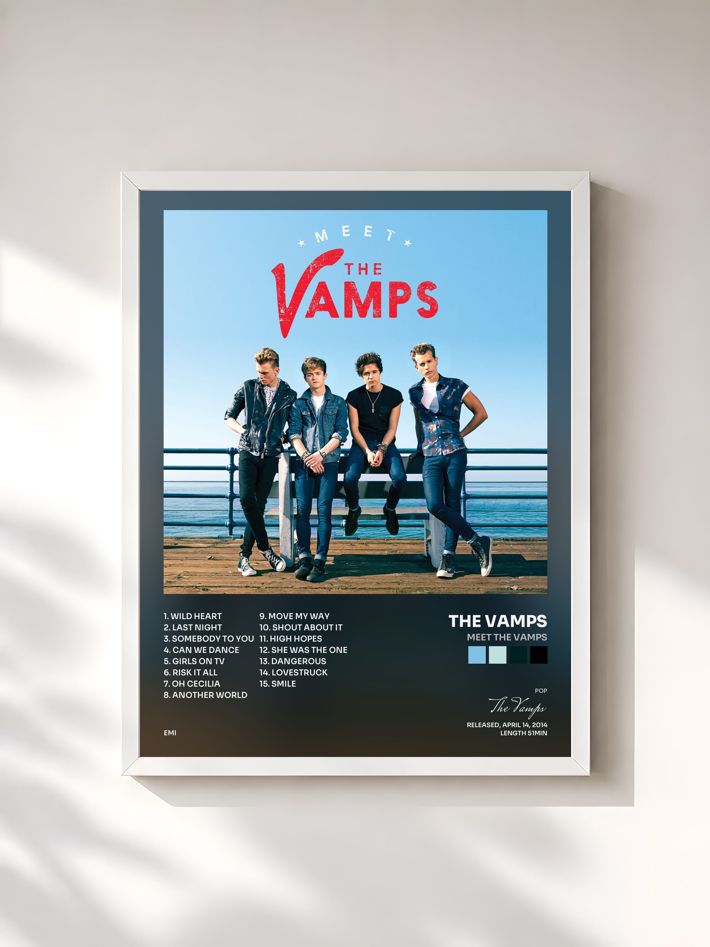 #blanc Meet The Vamps de The Vamps en lámina enmarcada, marco blanco, impresa y enmarcada en Francia