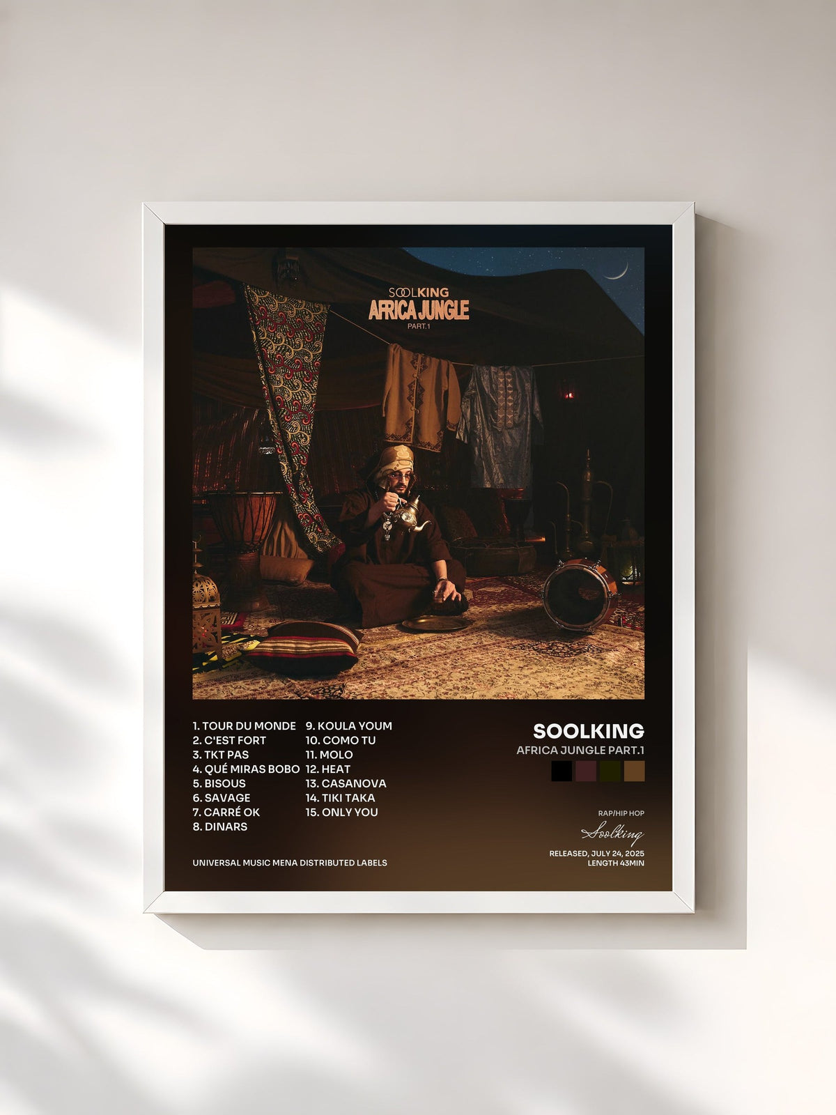 #blanc Tableau de l'album Africa Jungle Part.1 de Soolking, cadre blanc, imprimé et encadré en France