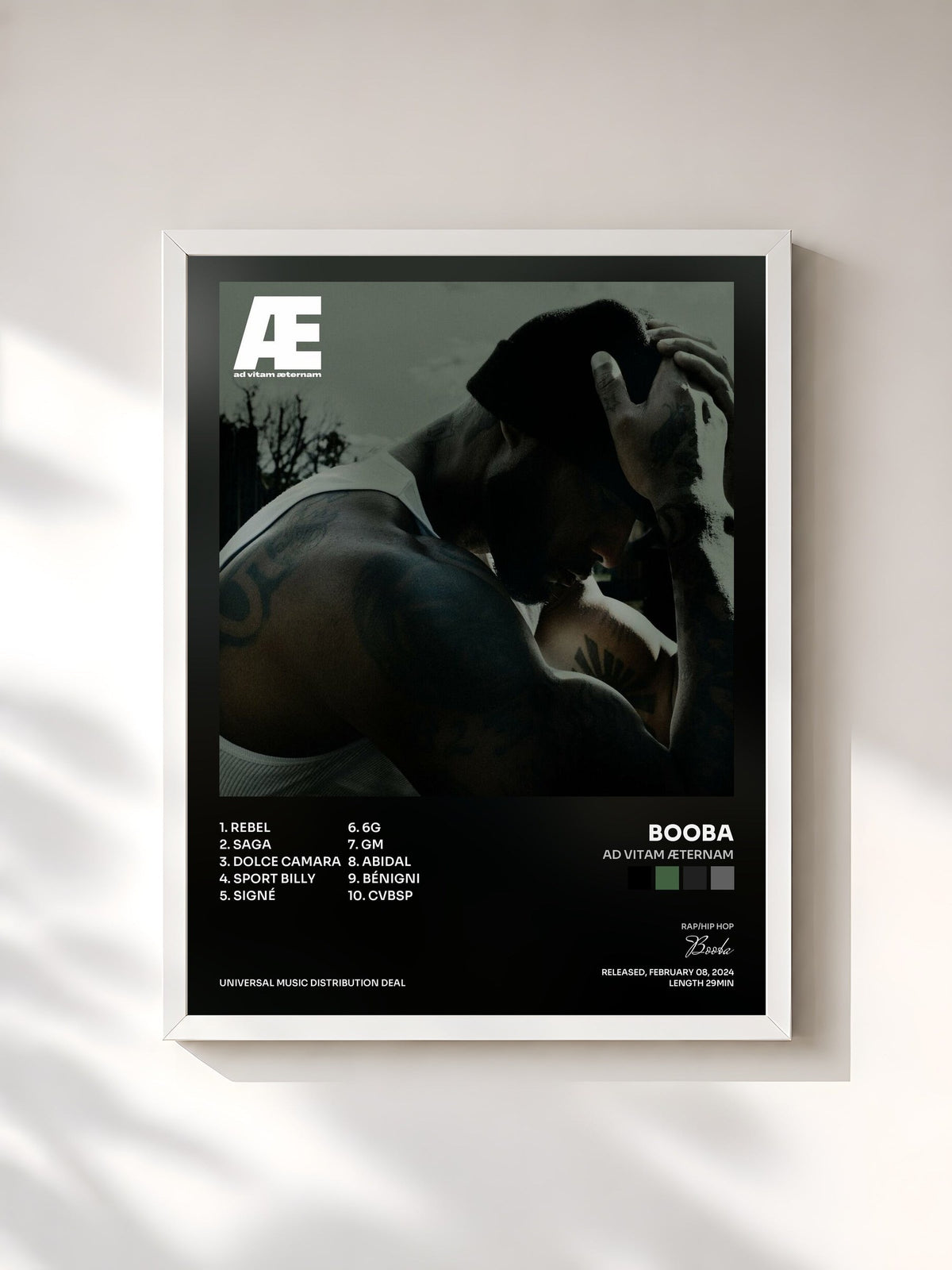 #blanc Tableau de l'album AD VITAM ÆTERNAM de Booba, cadre blanc, imprimé et encadré en France
