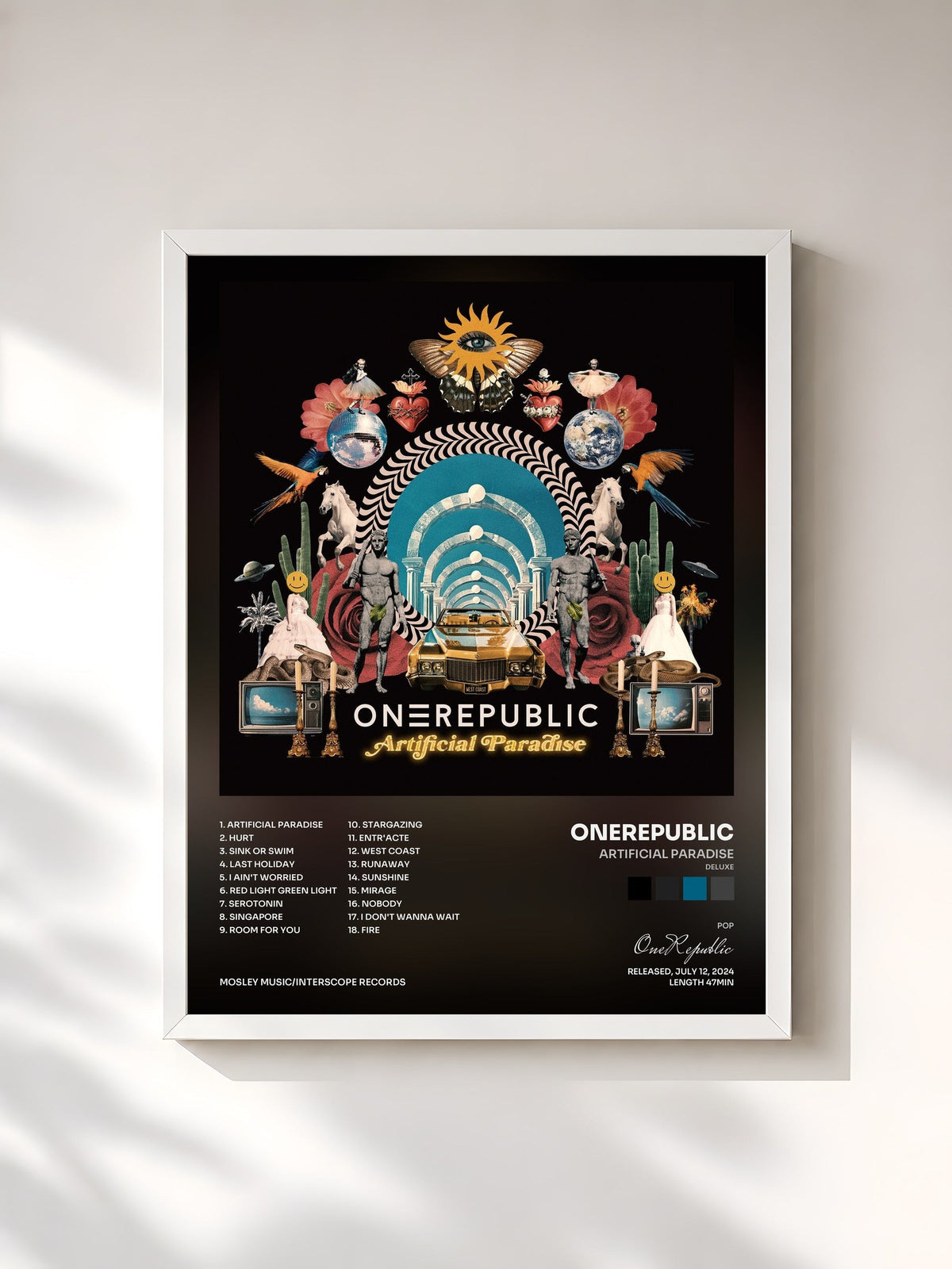 #blanc Tableau de l'album Artificial Paradise (Deluxe) de OneRepublic, cadre blanc, imprimé et encadré en France