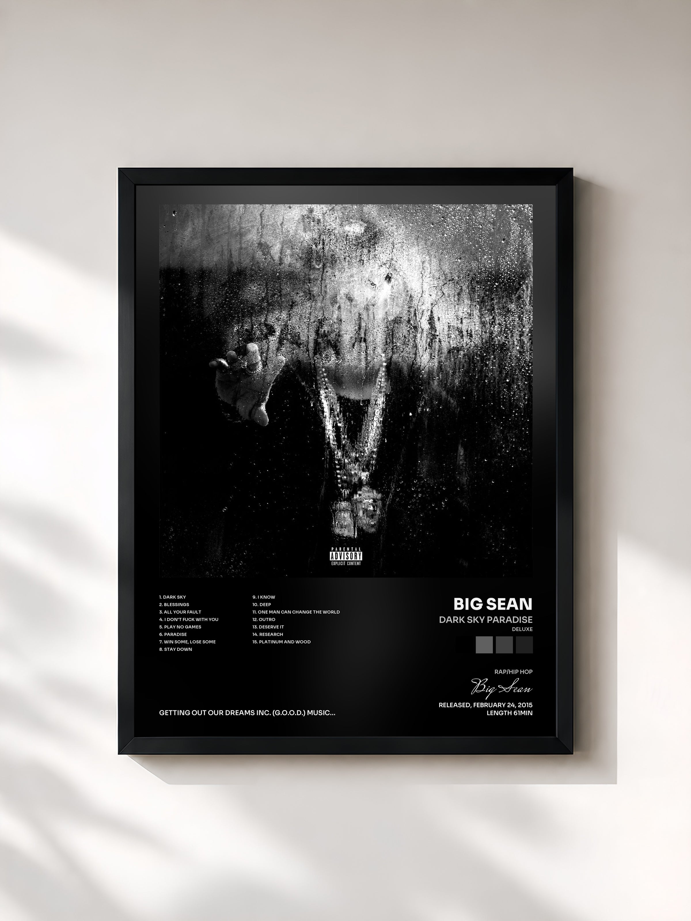 #noir Dark Sky Paradise (Deluxe) by Big Sean as a framed art print, black frame, printed and framed in France
