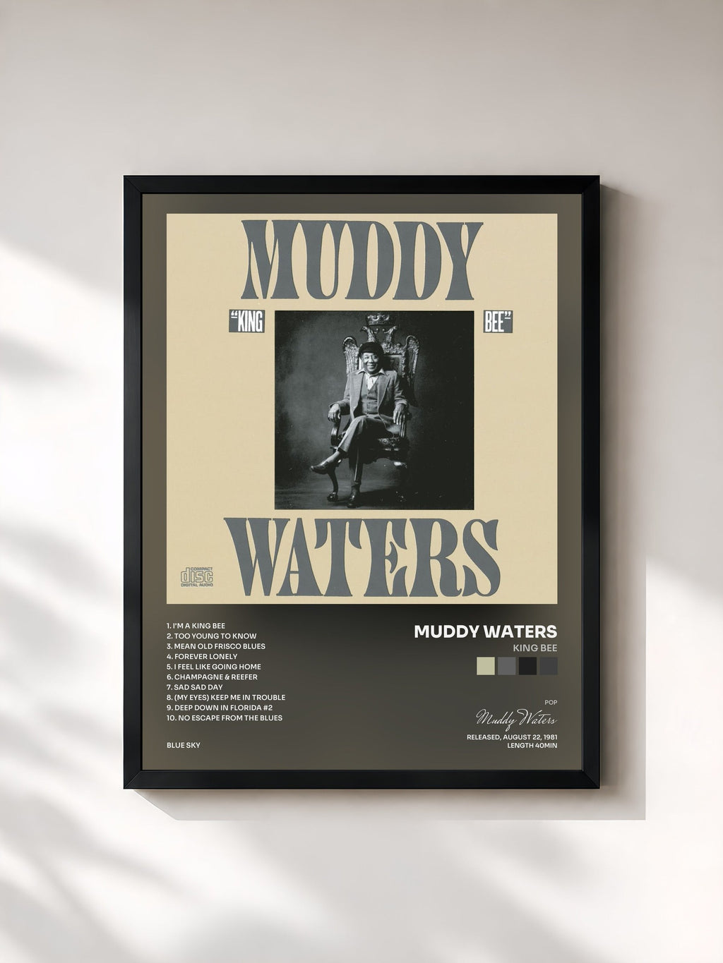 #noir King Bee di Muddy Waters in stampa incorniciata, cornice nera, stampata e incorniciata in Francia