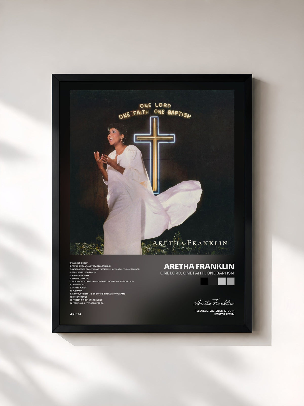 #noir Tableau de l'album One Lord, One Faith, One Baptism de Aretha Franklin, cadre noir, imprimé et encadré en France