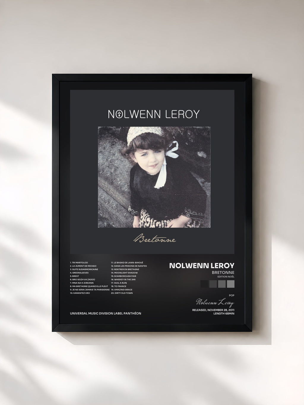 #noir Bretonne (Edition Noël) by Nolwenn Leroy as a framed art print, black frame, printed and framed in France