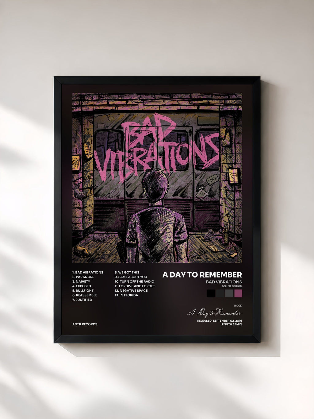 #noir Bad Vibrations (Deluxe Edition) by A Day to Remember as a framed art print, black frame, printed and framed in France