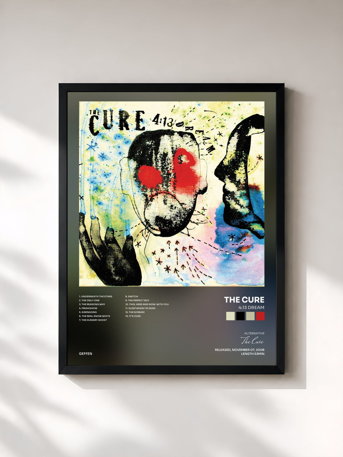 #noir Tableau de l'album 4:13 Dream de The Cure, cadre noir, imprimé et encadré en France