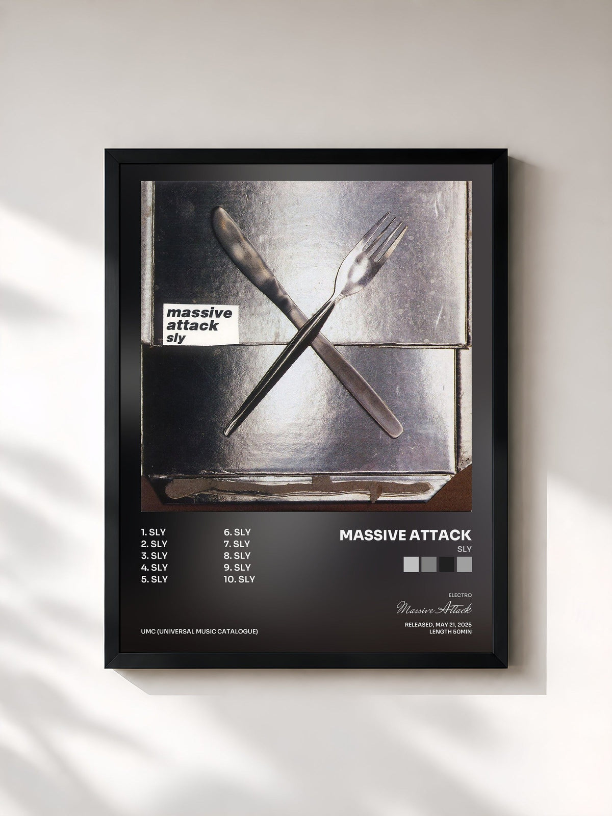 #noir Tableau de l'album Sly de Massive Attack, cadre noir, imprimé et encadré en France