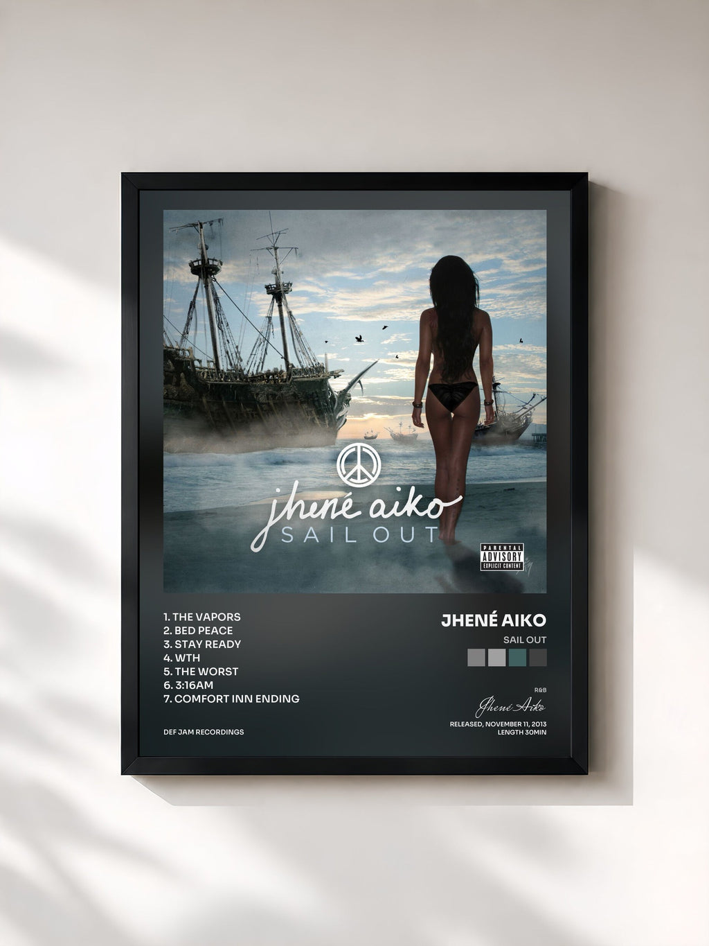 #noir Tableau de l'album Sail Out de Jhené Aiko, cadre noir, imprimé et encadré en France