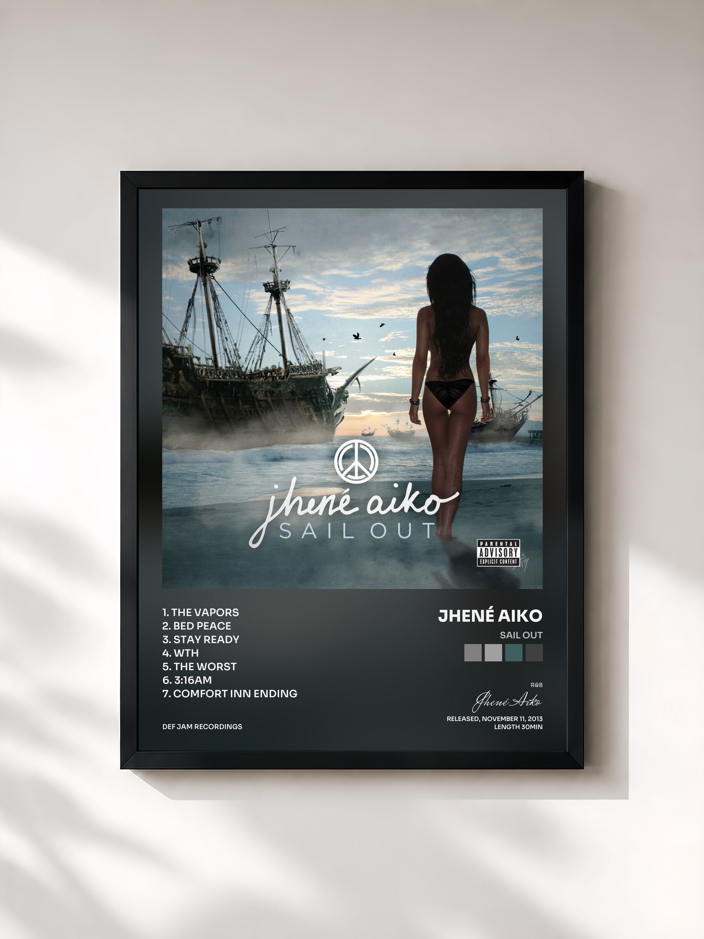 #noir Sail Out by Jhené Aiko as a framed art print, black frame, printed and framed in France