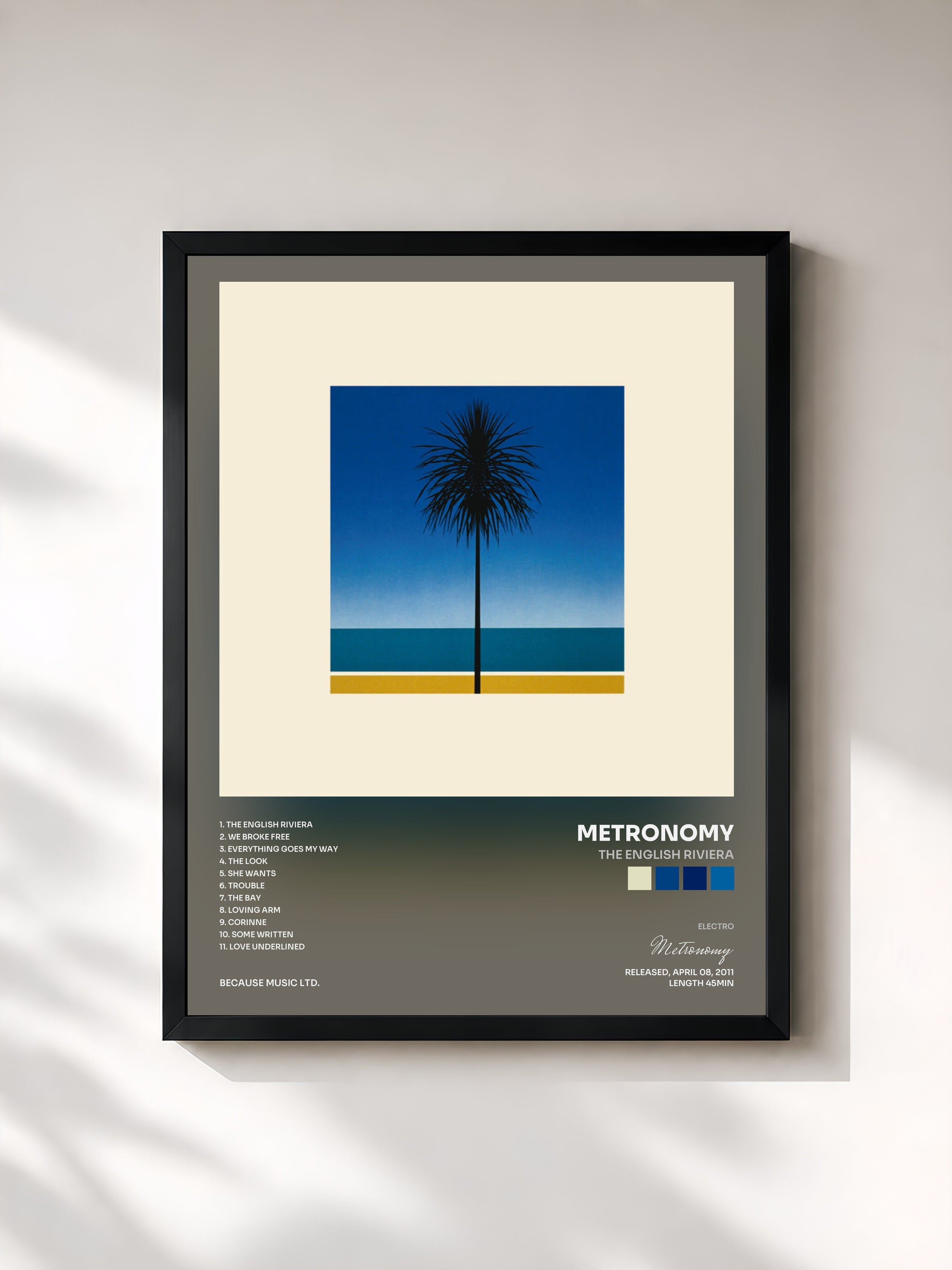 #noir Tableau de l'album The English Riviera de Metronomy, cadre noir, imprimé et encadré en France