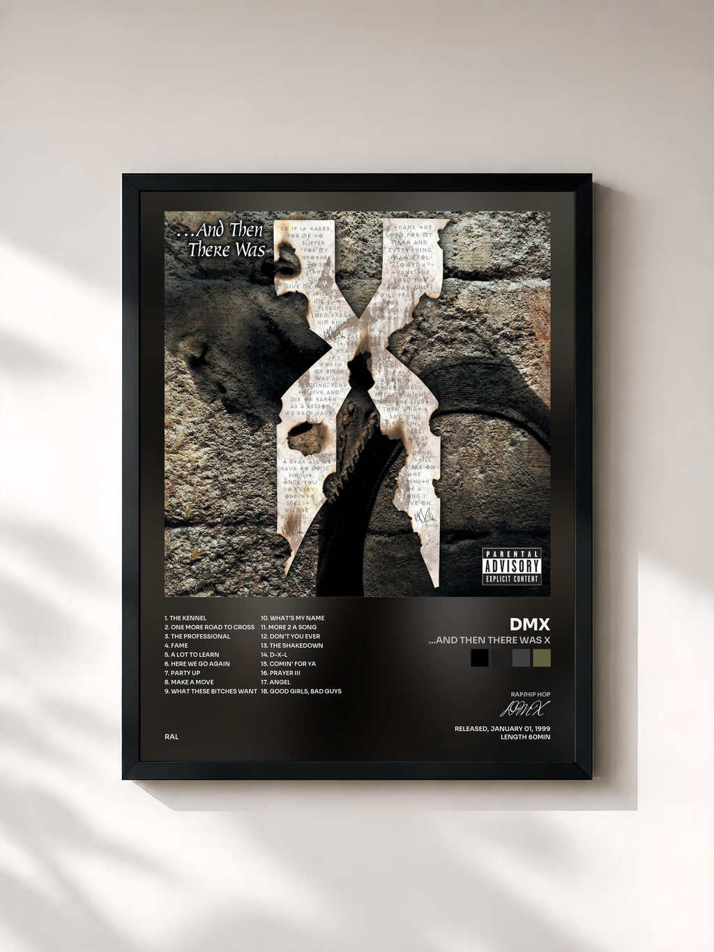 #noir Tableau de l'album ...And Then There Was X de DMX, cadre noir, imprimé et encadré en France