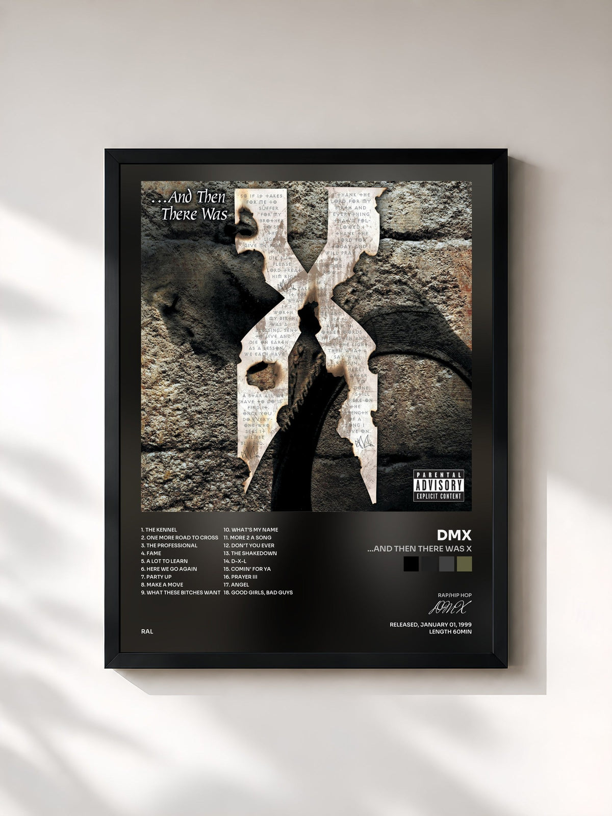 #noir Tableau de l'album ...And Then There Was X de DMX, cadre noir, imprimé et encadré en France