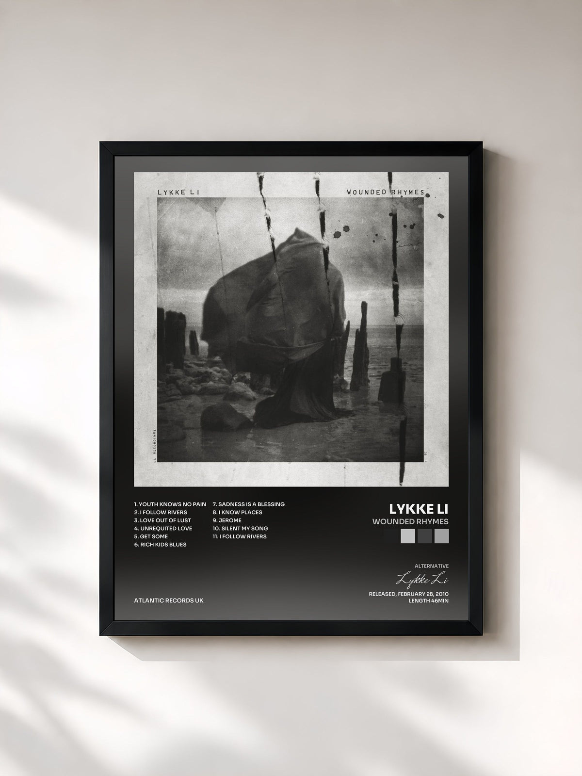 #noir Tableau de l'album Wounded Rhymes de Lykke Li, cadre noir, imprimé et encadré en France