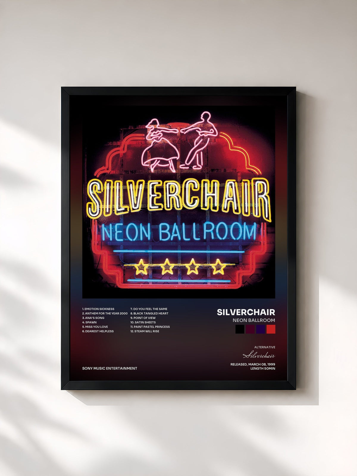 #noir Neon Ballroom de Silverchair en lámina enmarcada, marco negro, impresa y enmarcada en Francia