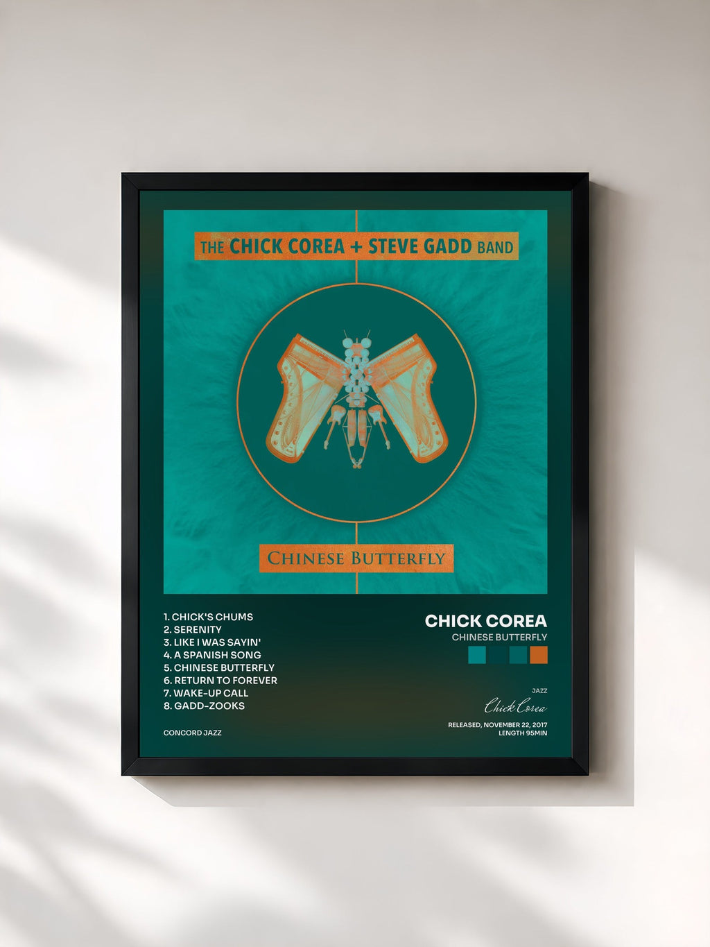 #noir Chinese Butterfly de Chick Corea en lámina enmarcada, marco negro, impresa y enmarcada en Francia