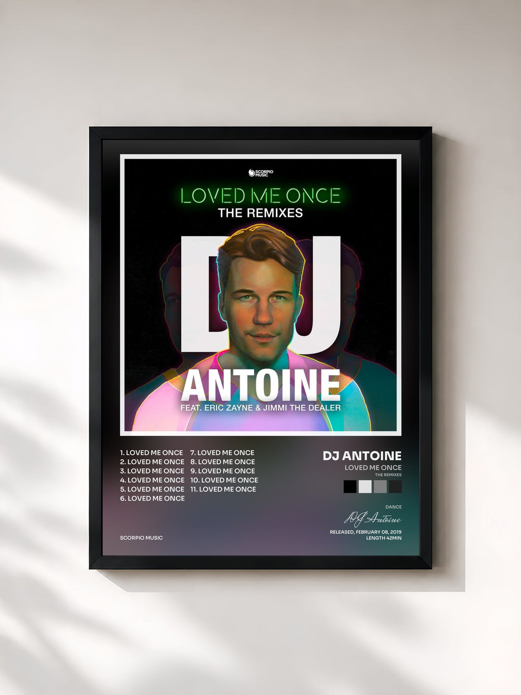 #noir Tableau de l'album Loved Me Once (The Remixes) de DJ Antoine, cadre noir, imprimé et encadré en France