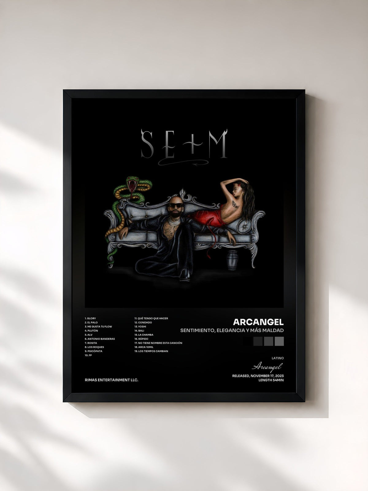 #noir Sentimiento, Elegancia y Más Maldad de Arcangel en lámina enmarcada, marco negro, impresa y enmarcada en Francia