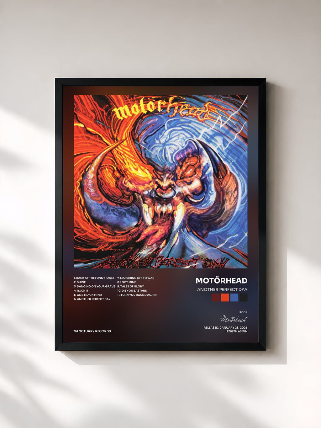 #noir Tableau de l'album Another Perfect Day de Motörhead, cadre noir, imprimé et encadré en France