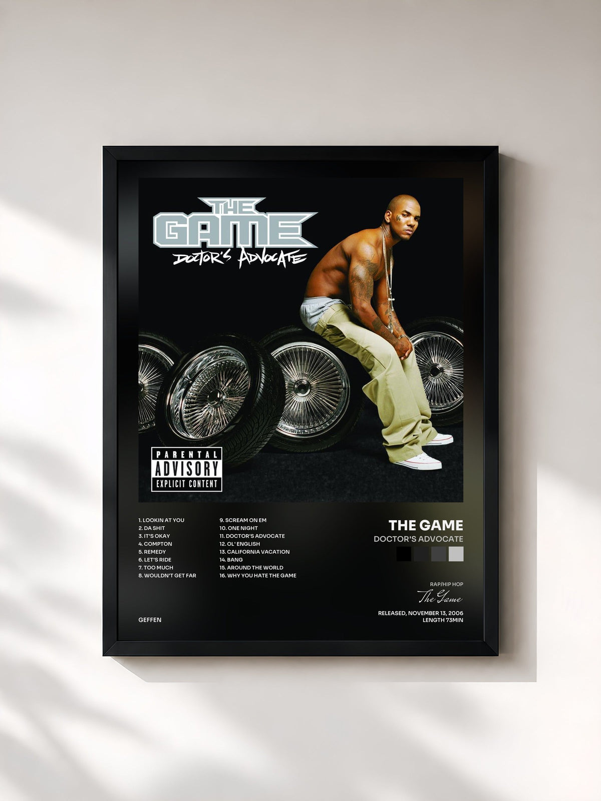 #noir Tableau de l'album Doctor's Advocate de The Game, cadre noir, imprimé et encadré en France