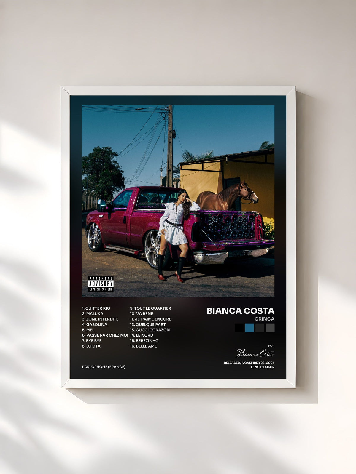 #blanc Gringa by Bianca Costa as a framed art print, white frame, printed and framed in France