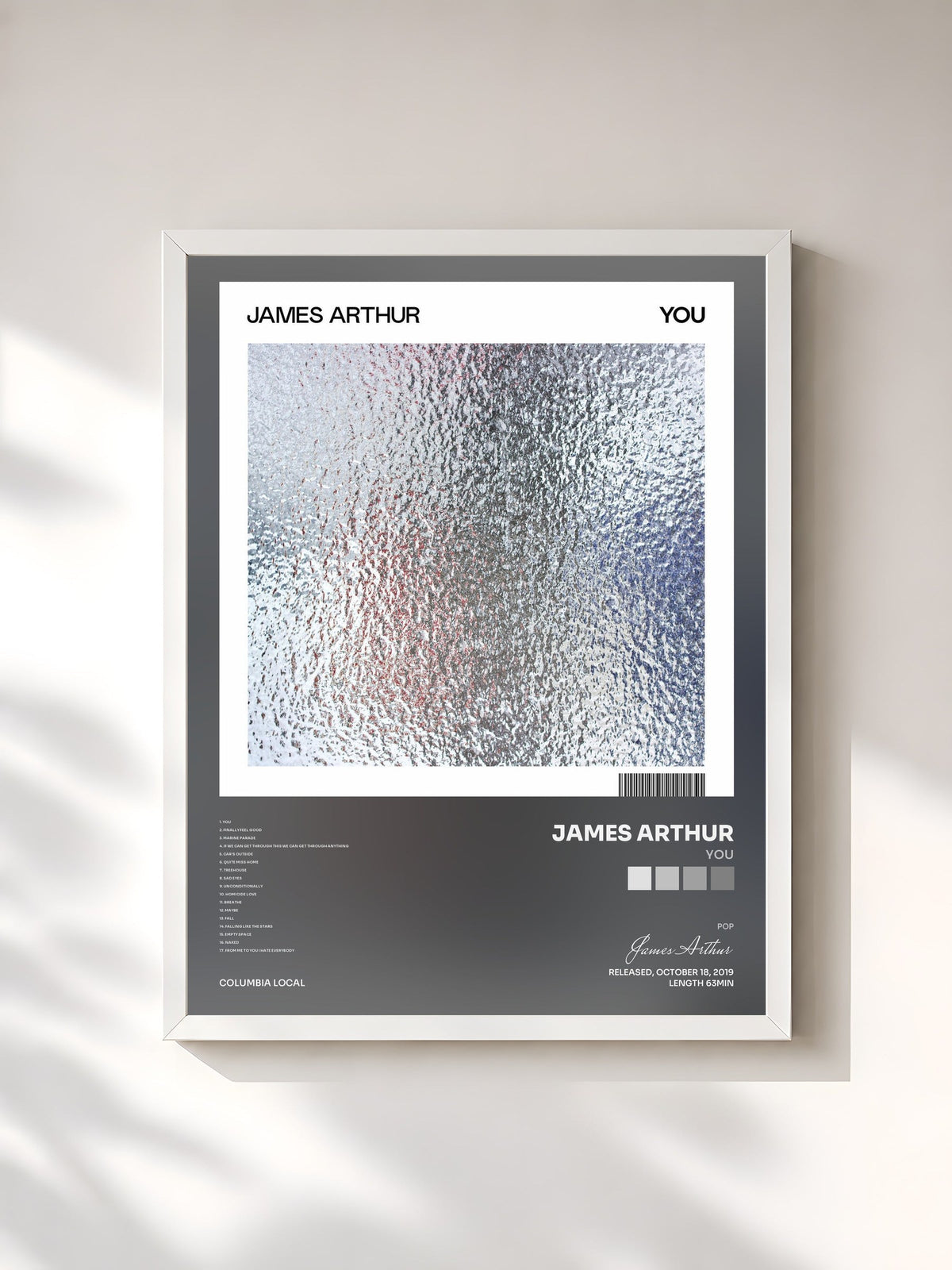 #blanc YOU de James Arthur en lámina enmarcada, marco blanco, impresa y enmarcada en Francia