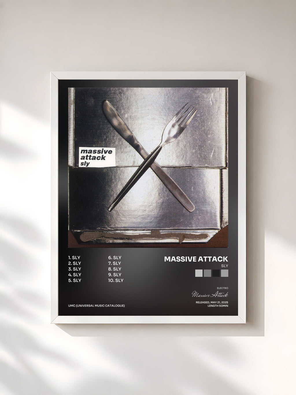 #blanc Sly by Massive Attack as a framed art print, white frame, printed and framed in France