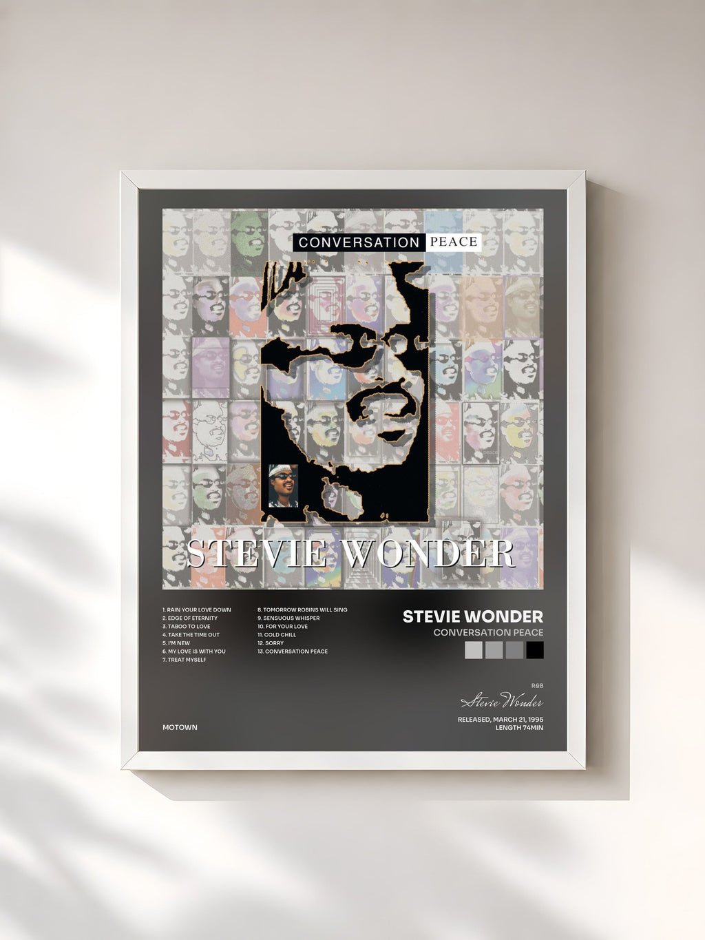#blanc Conversation Peace di Stevie Wonder in stampa incorniciata, cornice bianca, stampata e incorniciata in Francia