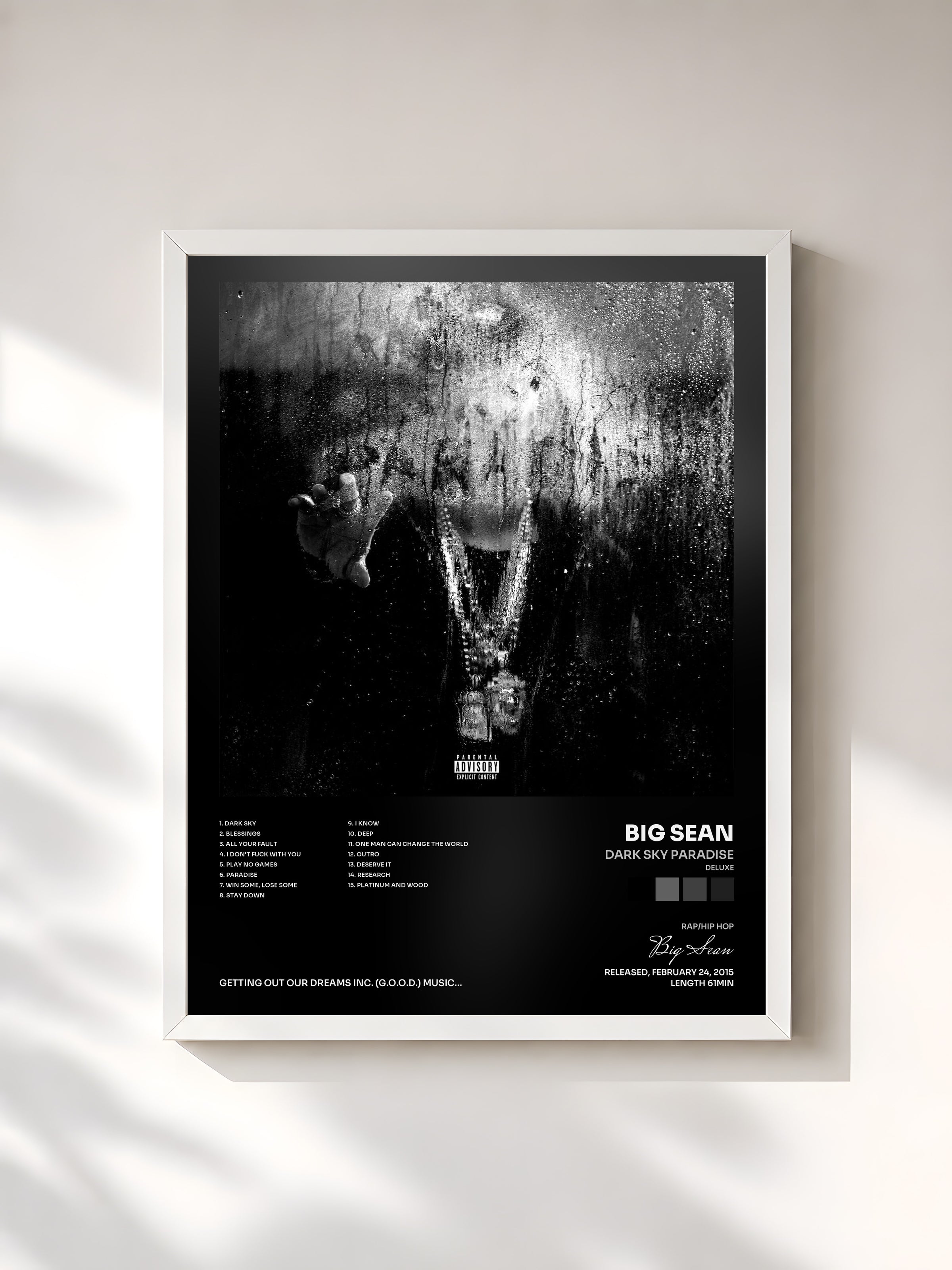 #blanc Dark Sky Paradise (Deluxe) by Big Sean as a framed art print, white frame, printed and framed in France