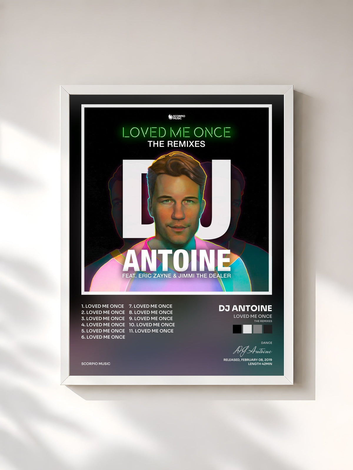 #blanc Tableau de l'album Loved Me Once (The Remixes) de DJ Antoine, cadre blanc, imprimé et encadré en France