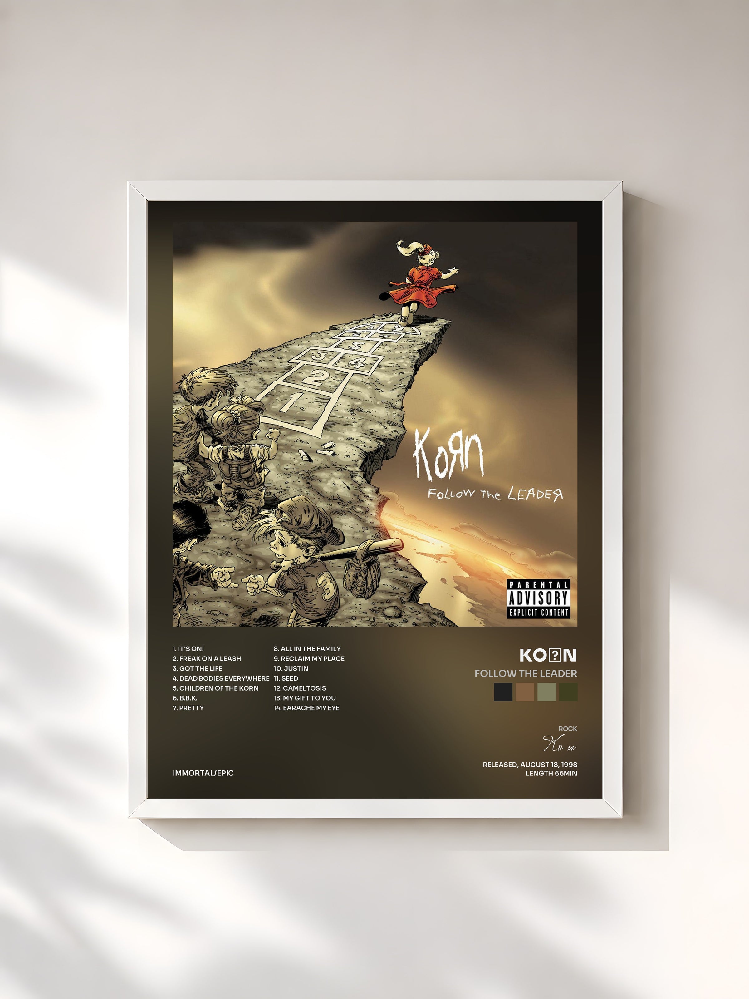 #blanc Follow The Leader by KoЯn as a framed art print, white frame, printed and framed in France