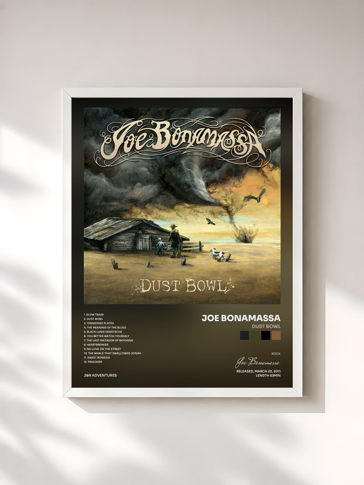 #blanc Dust Bowl de Joe Bonamassa en lámina enmarcada, marco blanco, impresa y enmarcada en Francia