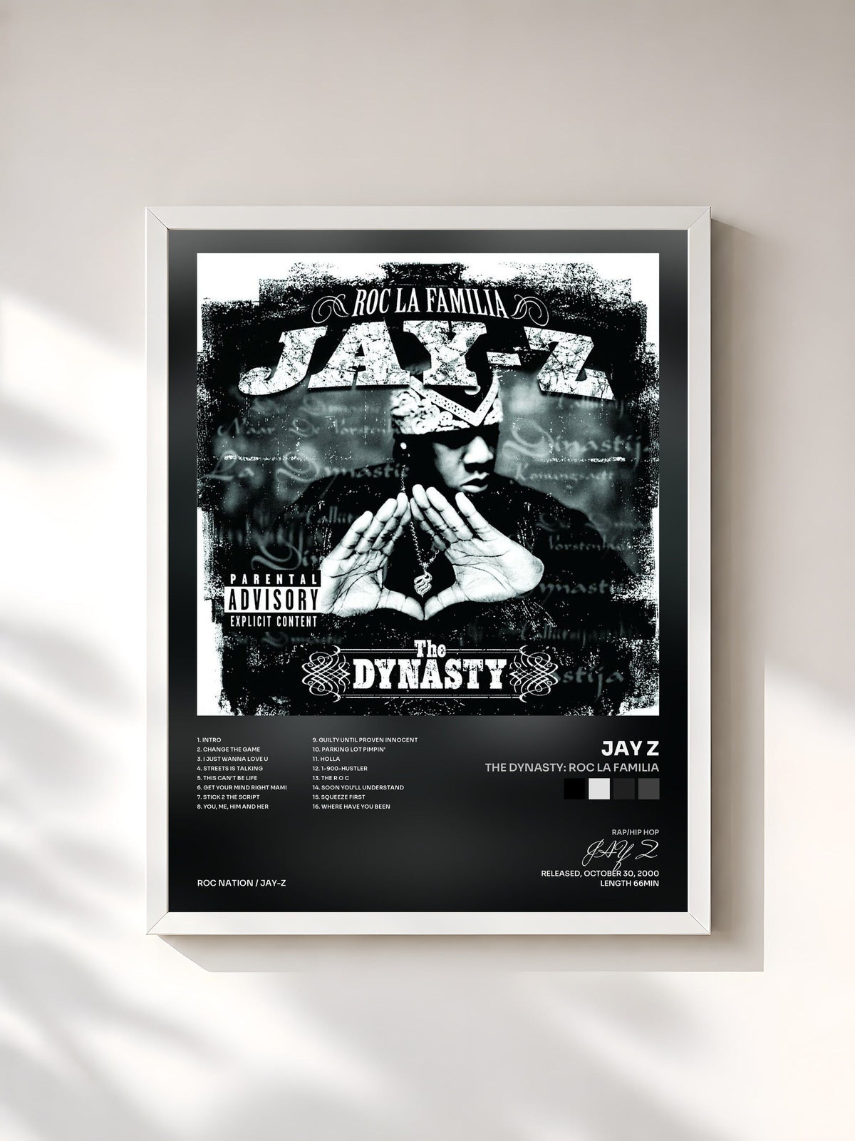#blanc Tableau de l'album The Dynasty: Roc La Familia de JAY Z, cadre blanc, imprimé et encadré en France