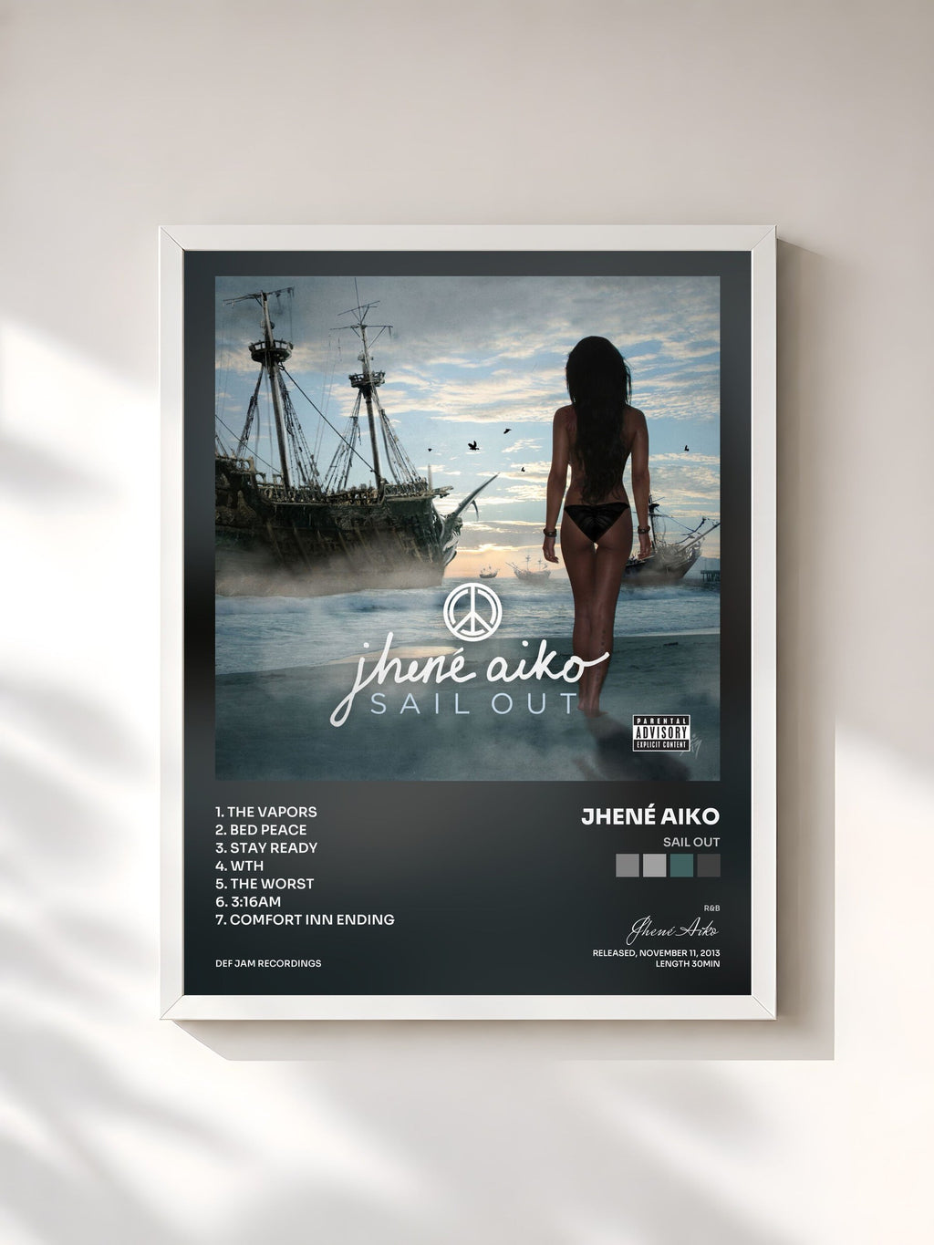 #blanc Tableau de l'album Sail Out de Jhené Aiko, cadre blanc, imprimé et encadré en France