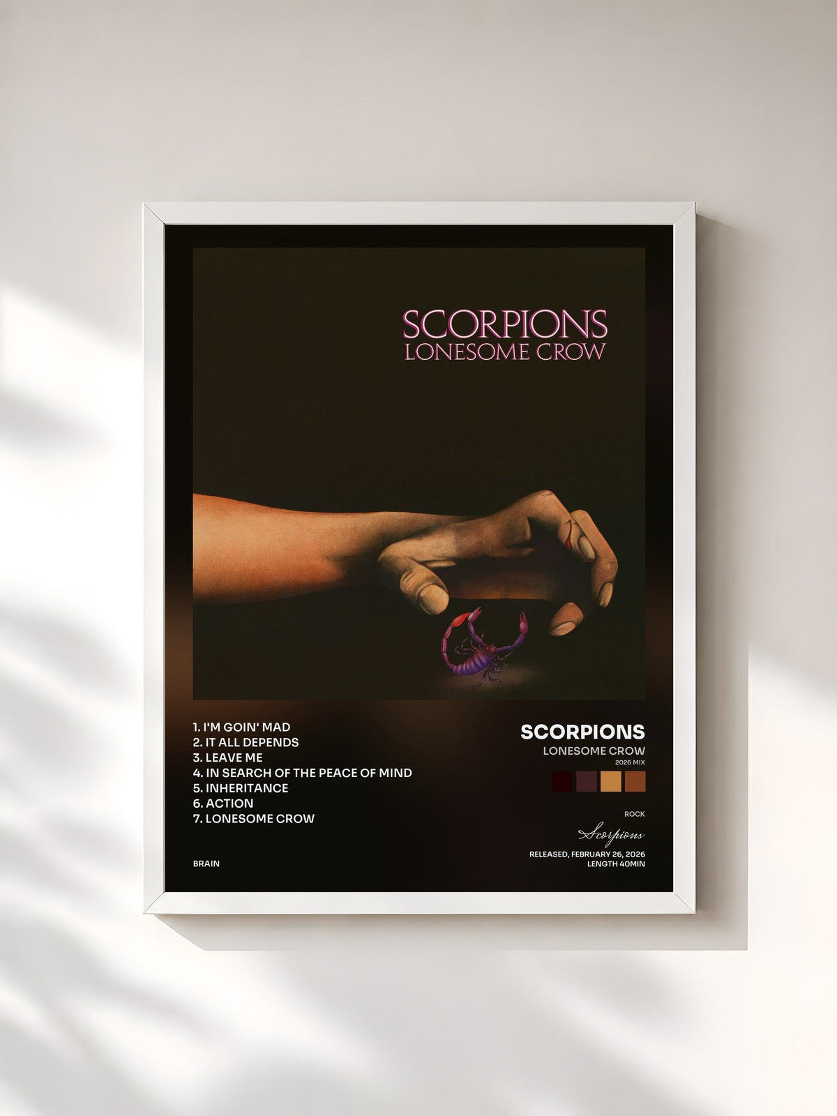 #blanc Tableau de l'album Lonesome Crow (2026 Mix) de Scorpions, cadre blanc, imprimé et encadré en France