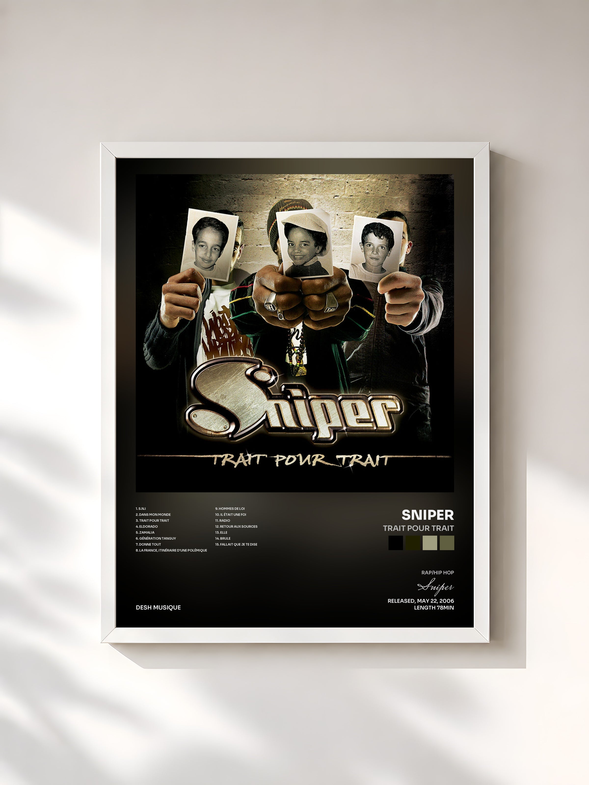 #blanc Tableau de l'album Trait pour trait de Sniper, cadre blanc, imprimé et encadré en France