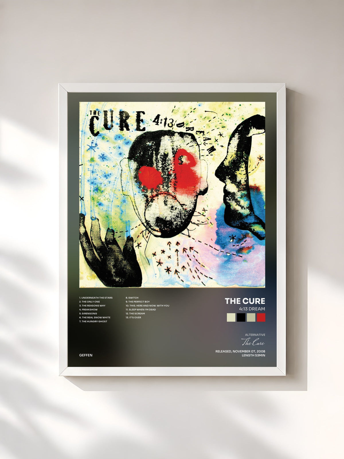 #blanc Tableau de l'album 4:13 Dream de The Cure, cadre blanc, imprimé et encadré en France
