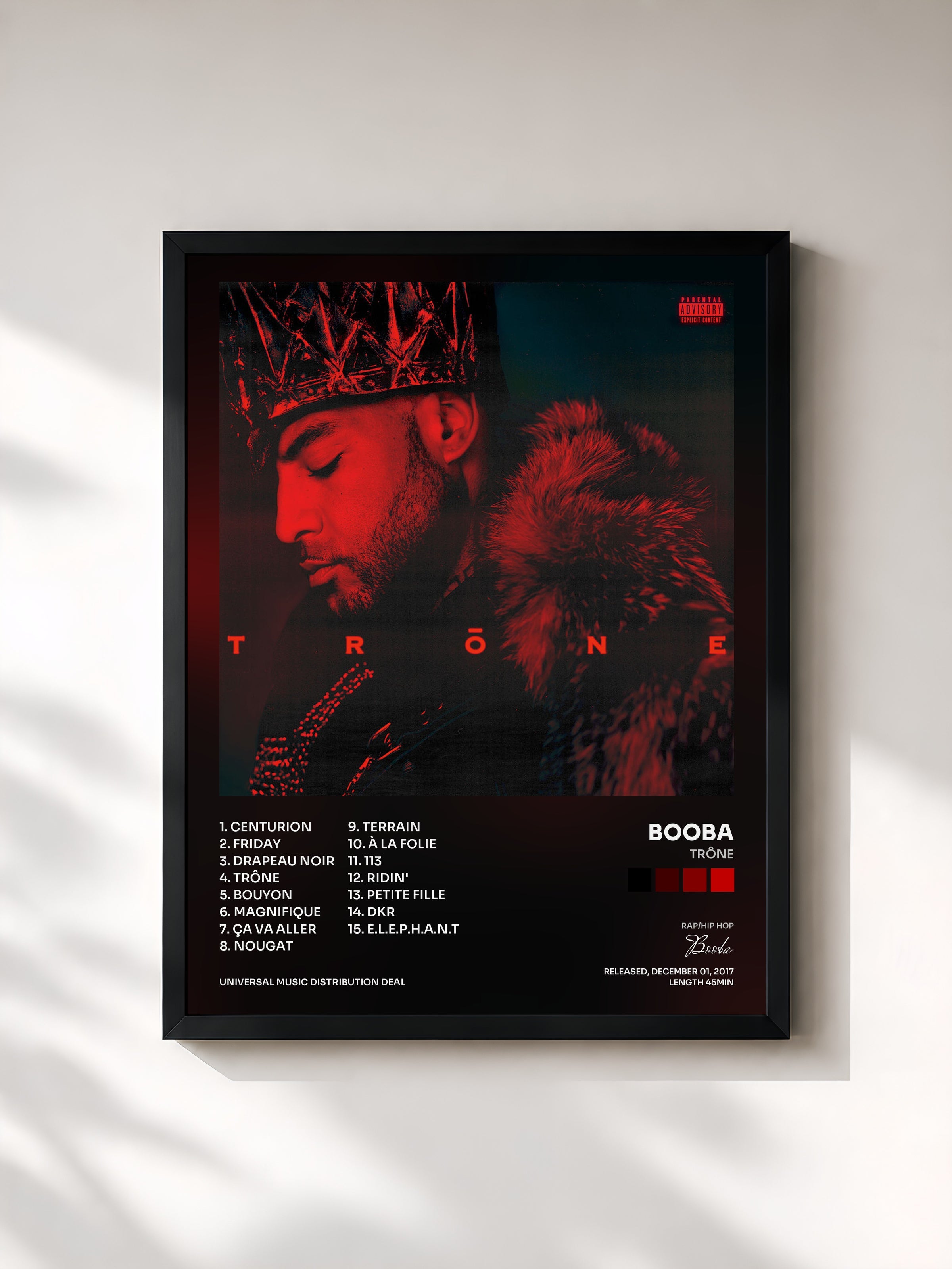 #noir Tableau de l'album Trône de Booba, cadre noir, imprimé et encadré en France