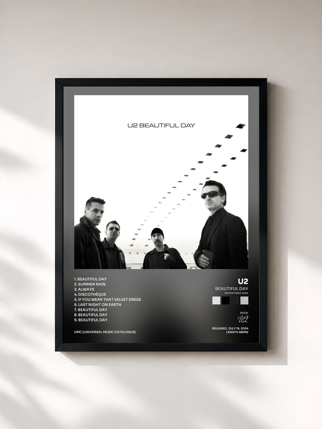 #noir Beautiful Day (Remastered 2024) de U2 en lámina enmarcada, marco negro, impresa y enmarcada en Francia